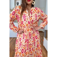 Orange Western Abstract Geometric Printed Maxi Dress - L