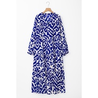 Blue Western Abstract Geometric Printed Maxi Dress - XL