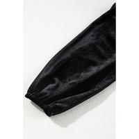 Black Velvet Long Sleeve Surplice High Waist Mini Dress - XL