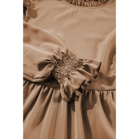Light French Beige Frilled Collar Ruffled Shoulder Tiered Dress - L