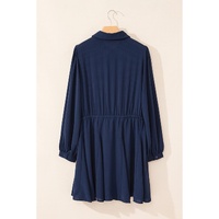 Navy Blue Solid Chest Pockets Tunic Shirt Mini Dress - M