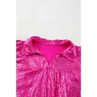 Rose Red Metallic Leopard Print Collared Babydoll Mini Dress - M