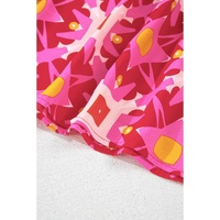 Strawberry Pink Geometric Print Smocked Long Sleeve Mini Dress - M
