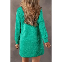 Sea Green Jacquard Textured Quarter Zipper Shift Mini Dress - M