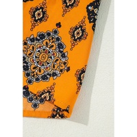 Orange Western Geometric Print Tiered Frilled Loose Fit Midi Dress - L