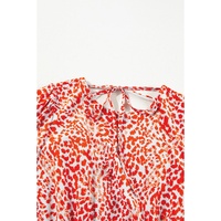 Tomato Red Leopard Print Long Sleeve Hollowed Back Split Mini Dress - L