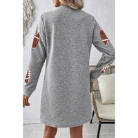 Gray Sequin Rugby Football Graphic Textured Long Sleeve Shift Mini Dress - S