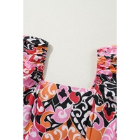 Pink Bohemian Square Neck Puff Sleeve Mini Dress - L