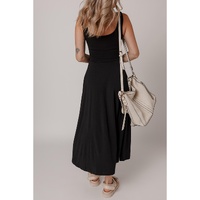 Black Sleeveless Scoop Neck Flared Split Midi Dress - XL