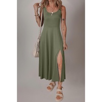 Four Leaf Clover Sleeveless Scoop Neck Flared Split Midi Dress - L