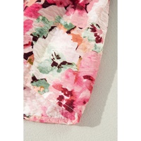 Pink Floral Sleeveless Halter Neck Shirred Back Ruffled Mini Dress - L
