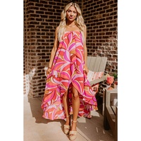 Rose Floral High Low Bandeau Vacay Dress - L