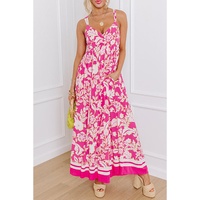 Rose Floral V Neck Crisscross Backless Maxi Dress - L