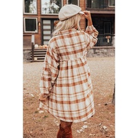 Brown Plaid Print Side Pockets Frilled Babydoll Mini Dress - L