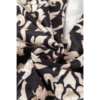 Black Retro Floral Mixed Print Split Neck A-line Dress - M