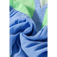 Dark Blue Colorblock Frilled V Neck Puff Half Sleeve Shift Dress - M