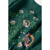 Blackish Green Floral Smocked Back Tied Straps Tiered Maxi Dress - L