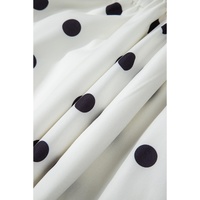 White Polka Dot Print Short Sleeve Collar Buttoned Tiered Babydoll Dress - M