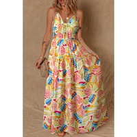 Orange Abstract Print Spaghetti Strap Piping Detail Maxi Dres - L
