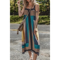Brown Retro Geometric Printed Y Back Sleeveless Dress - L