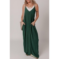 Duffel Green Spaghetti Straps Pocketed Slouchy Maxi Dress - L
