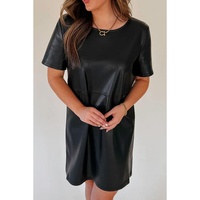Black Faux Leather Loose T-shirt Dress - M