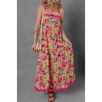 Multicolour Floral Tied Straps Ricrac Trim Maxi Dress - S