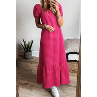 Rose Ginham Check Bubble Sleeve Ruffled Maxi Dress - L