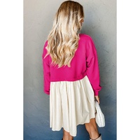 Rose Red Sequin Heart XOXO Graphic Colorblock Patchwork Hem Sweatshirt Dress - M