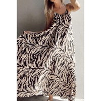Black Abstract Print Open Back Boho Loose Maxi Sundress - M