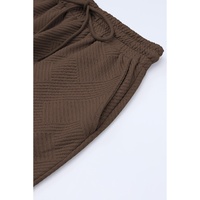 Brown Textured Loose Fit T Shirt and Drawstring Pants Set - L