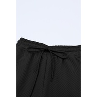 Black Textured Loose Fit T Shirt and Drawstring Pants Set - XL