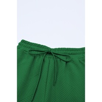 Dark Green Textured Loose Fit T Shirt and Drawstring Pants Set - XL