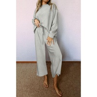 Gray Ultra Loose Textured 2pcs Slouchy Outfit - XL