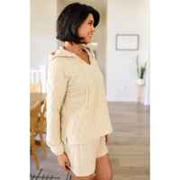 Beige Quilted V Neck Hoodie Drawstring Shorts Set - XL