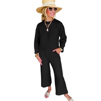 Black Solid Quilted Pullover and Pants Outfit - XL