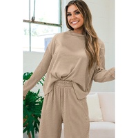 Smoke Gray Loose Textured Pullover and Pants Outfit - M