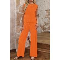 Orange Textured Tank Top and Wide Leg Pants Set - XL