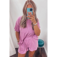 Phalaenopsis Ribbed Textured Knit Loose Fit Tee and Shorts Set - L