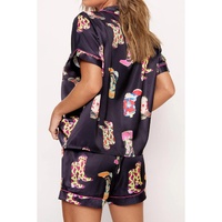 Black Western Boots Printed Short Pajama Set - L