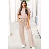 Parchment Exposed Seam Ribbed Tee and Pants Two-piece Outfit - L