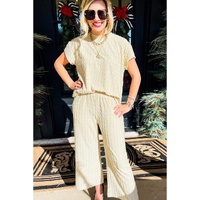 Apricot Metallic Lattice Textured Casual Two Piece Set - L