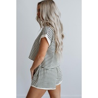 White Stripe Contrast Edge Tee and Shorts Set - L