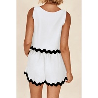 White Ricrac Trim Tank Top Elastic Waist Shorts Set - XL