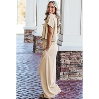 White Raw Hem Loose Tee and Wide Leg Pants Set - XL