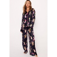 Black Western Cowgirl Boots Printed Satin Long Pajama Set - XL