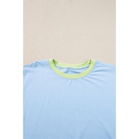 Blue Contrast Trim Cap Sleeve Tee Shorts Set - M