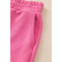 Bonbon Solid Textured Collared V Neck Top and Wide Leg Pants Set - 2XL