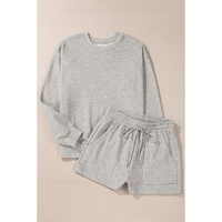 Light Grey Solid Pullover Sweatshirt and Shorts 2 Piece Set - M