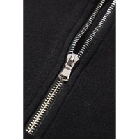 Black Zipper Stand Neck Top and Wide Leg Pants Set - XL